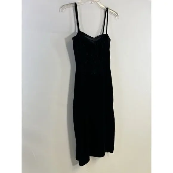 VTG Y2K Rampage Black Velour Velvet Floral Slip Dress Women’s M Fairy Grange - Picture 2 of 13